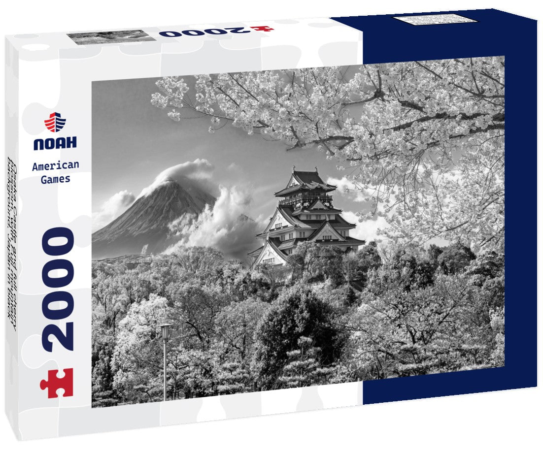 Osaka Castle and full cherry blossom, with Fuji mountain background, Japan 2000pc PuzzleBlack and White