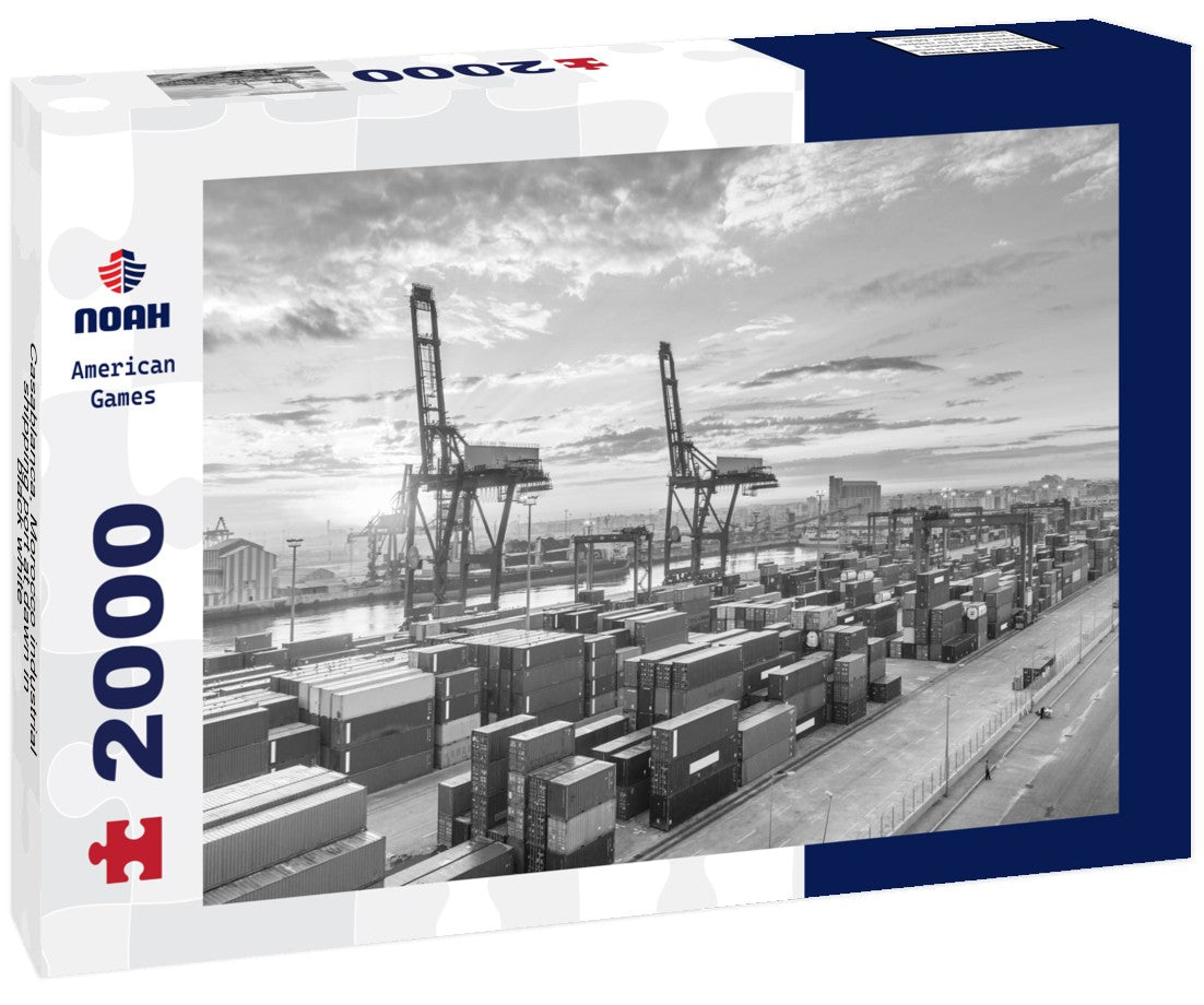 Casablanca, Morocco industrial shipping port at dawn 2000pc PuzzleBlack and White