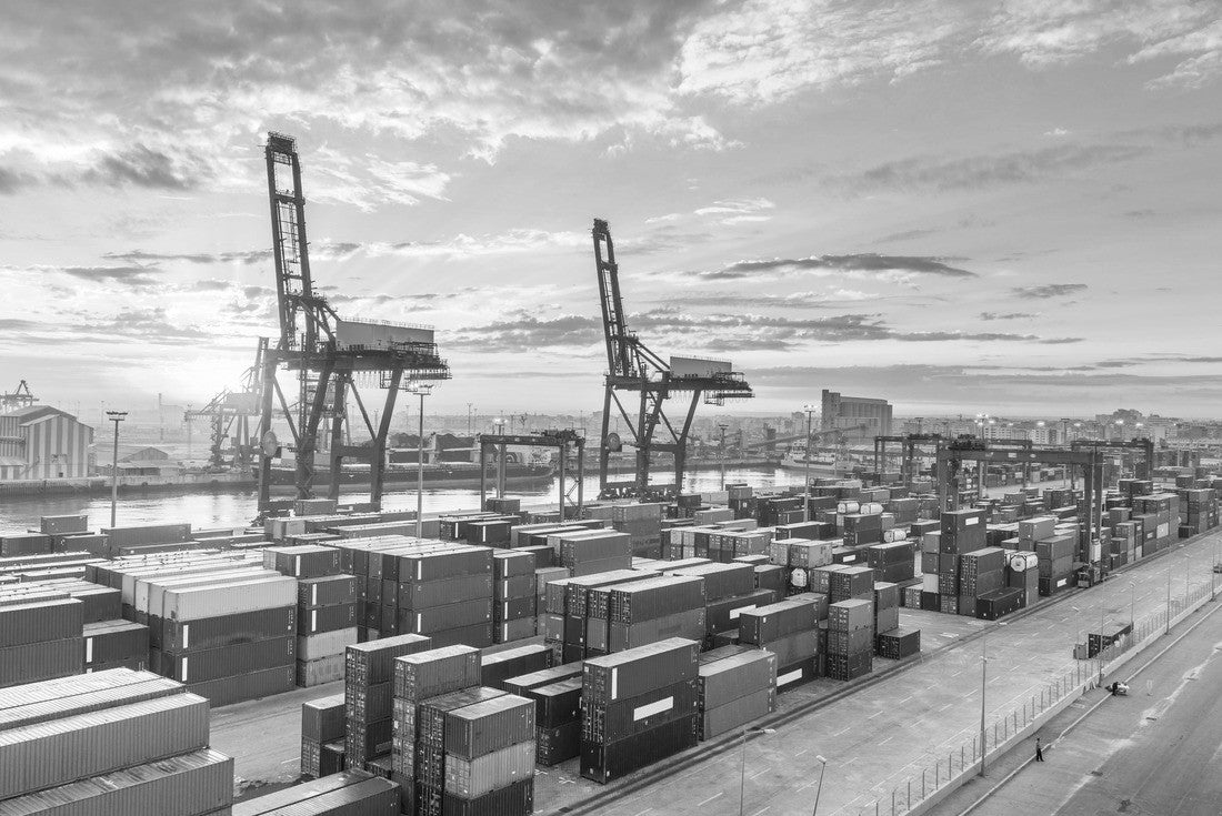 Casablanca, Morocco industrial shipping port at dawn 2000pc PuzzleBlack and White