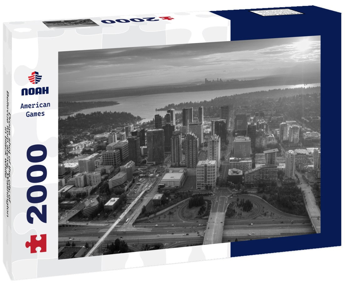 Drone shot of the city of Bellevue from above, Washington 2000pc PuzzleBlack and White