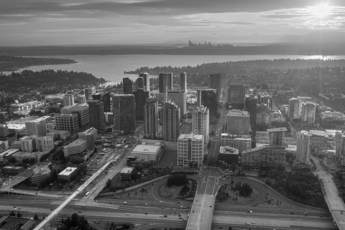 Drone shot of the city of Bellevue from above, Washington 2000pc PuzzleBlack and White