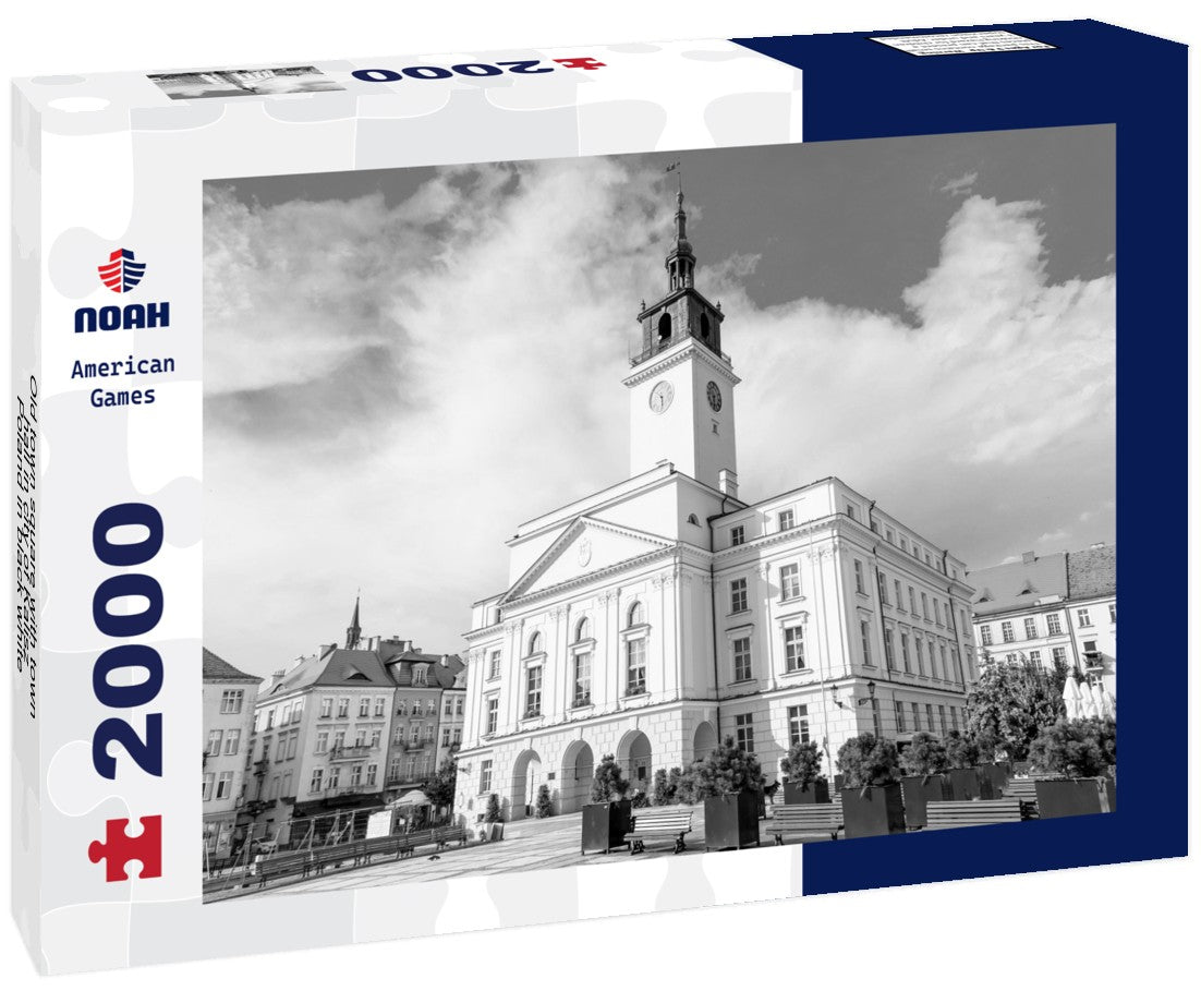 Old town square with town hall in city of Kalisz, Poland 2000pc PuzzleBlack and White