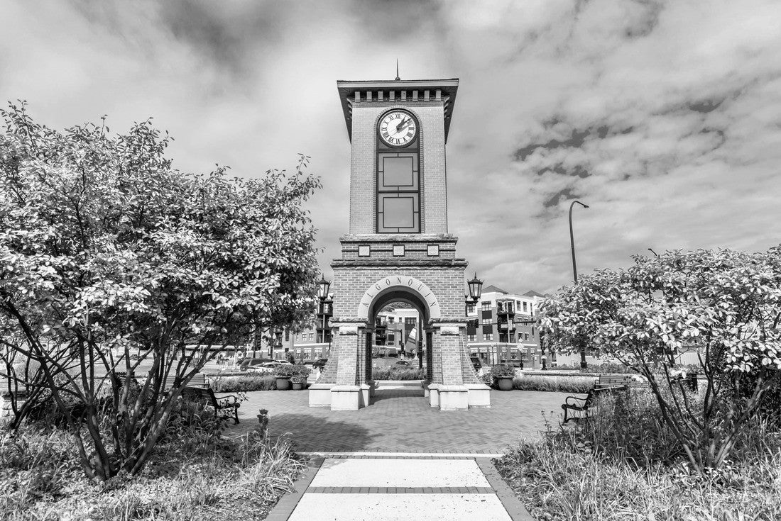 Noah Jigsaw Puzzle Clock Tower view in Algonquin Town of Illinois in black white 2000 pieces