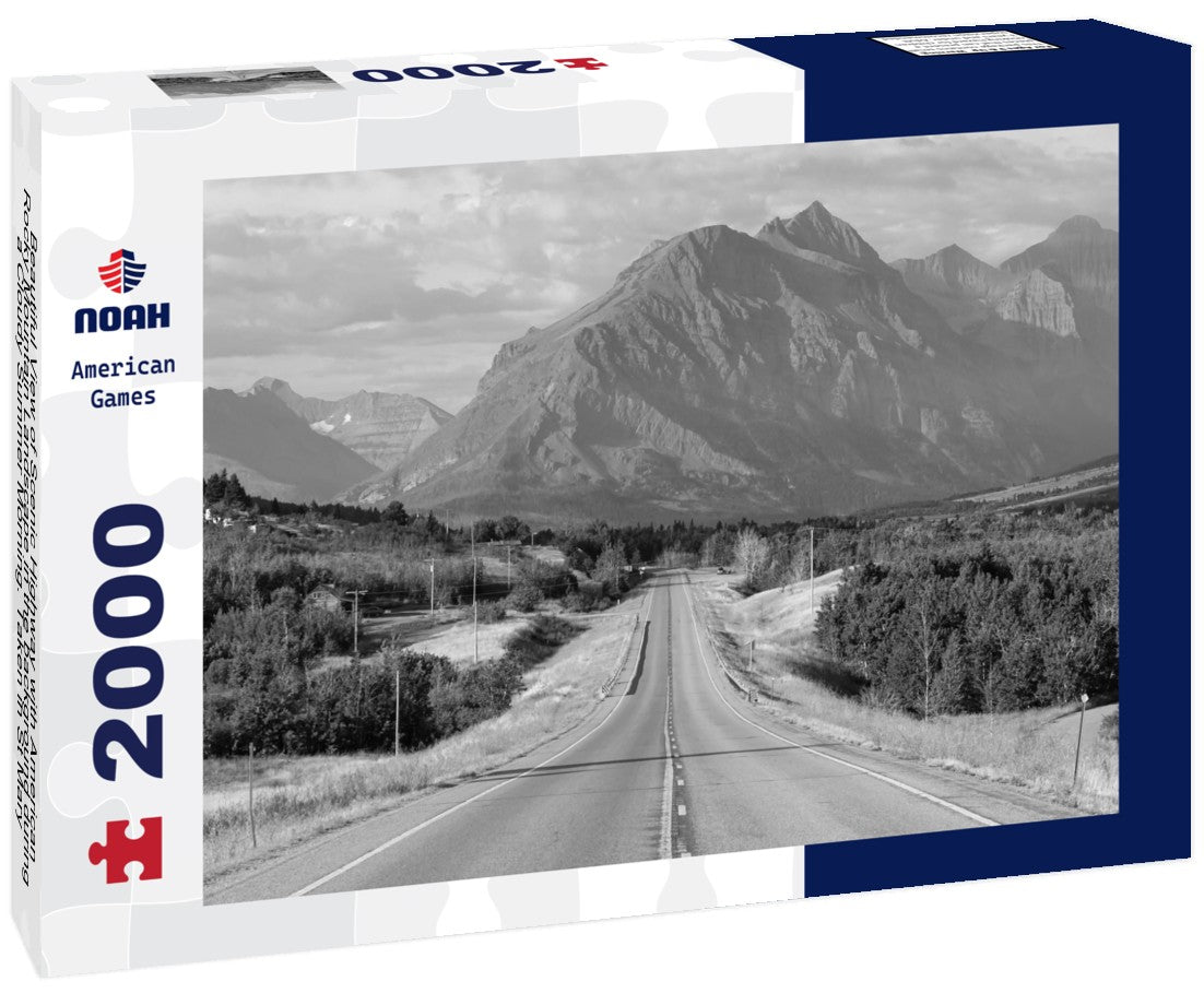 Beautiful View of Scenic Highway with American Rocky Mountain Landscape in the background during a Cloudy Summer Morning. Taken in St Mary, Montana, United States 2000pc PuzzleBlack and White