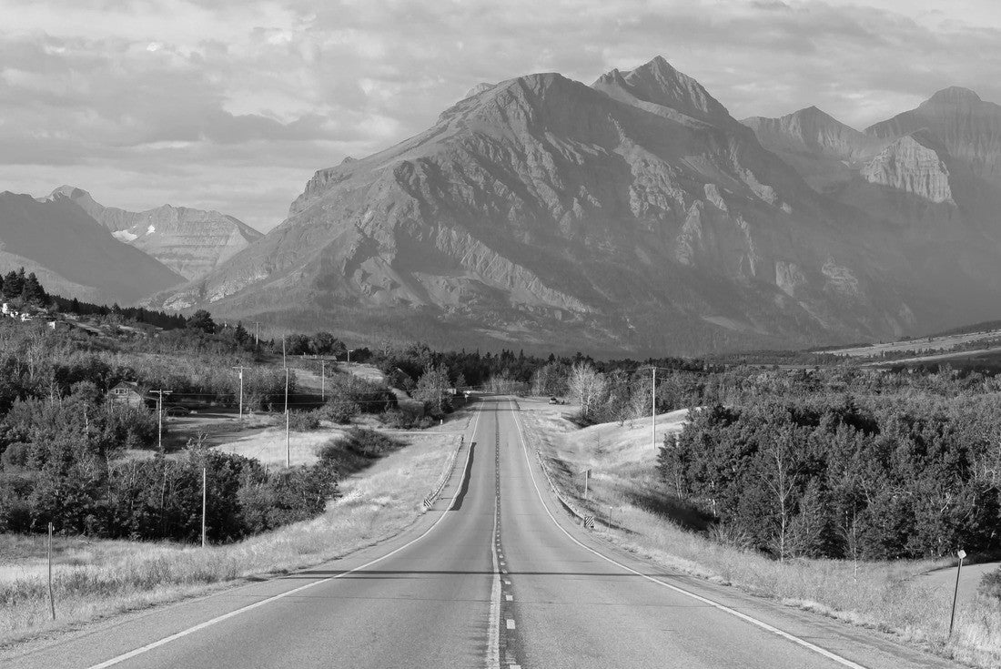 Beautiful View of Scenic Highway with American Rocky Mountain Landscape in the background during a Cloudy Summer Morning. Taken in St Mary, Montana, United States 2000pc PuzzleBlack and White