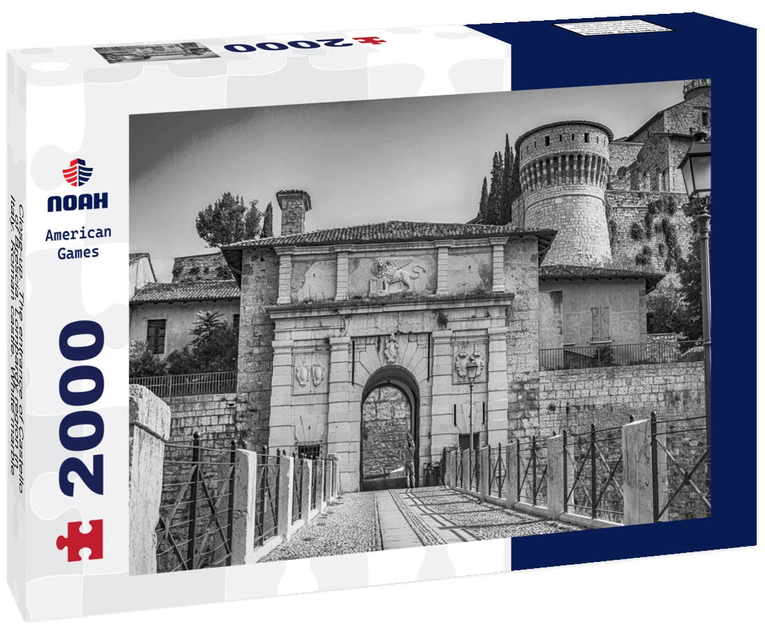 Close-up. The entrance of Castello of Brescia, Lombardy region in Italy. Roman castle. White marble 2000pc PuzzleBlack and White