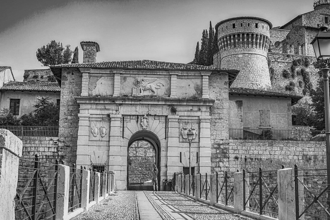 Close-up. The entrance of Castello of Brescia, Lombardy region in Italy. Roman castle. White marble 2000pc PuzzleBlack and White