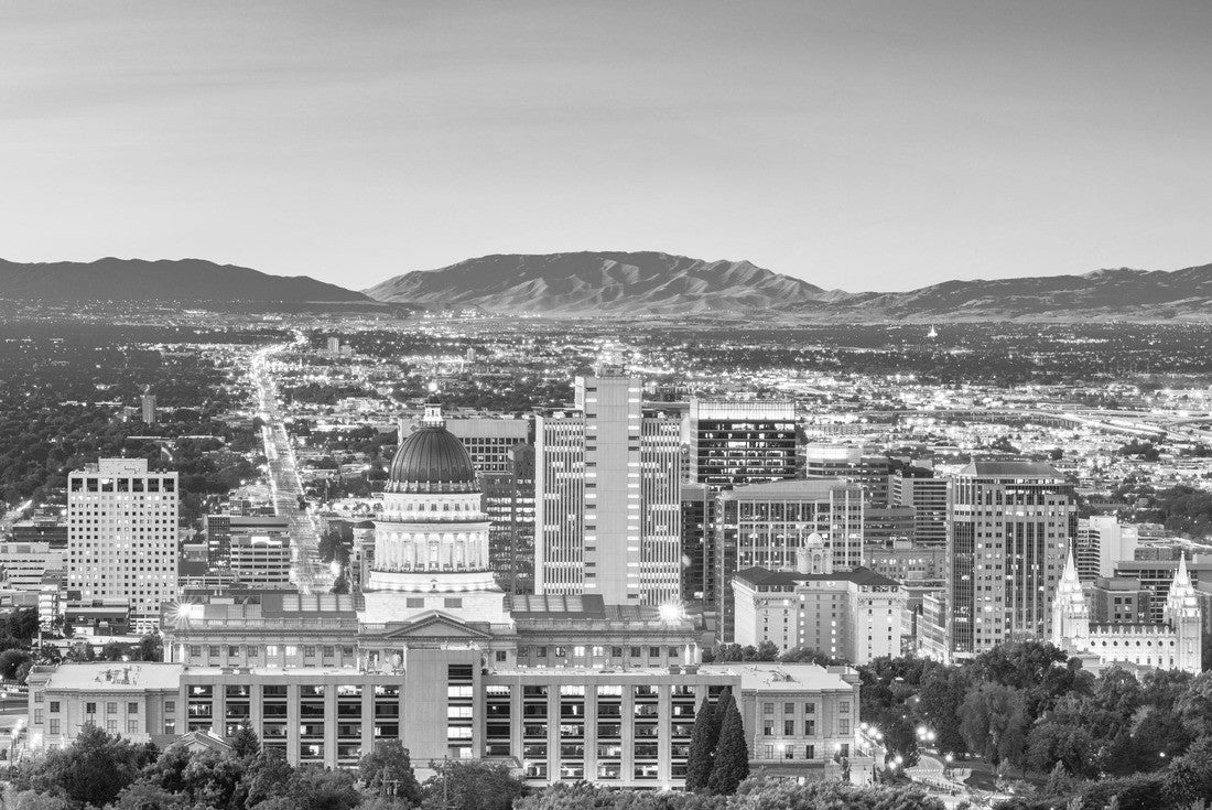 Noah Jigsaw Puzzle Salt Lake City, Utah, USA downtown city skyline at dusk in black white 2000 pieces