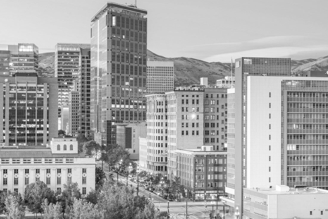 Noah Jigsaw Puzzle Salt Lake City, Utah, USA downtown financial district cityscape at twilight in black white 2000 pieces