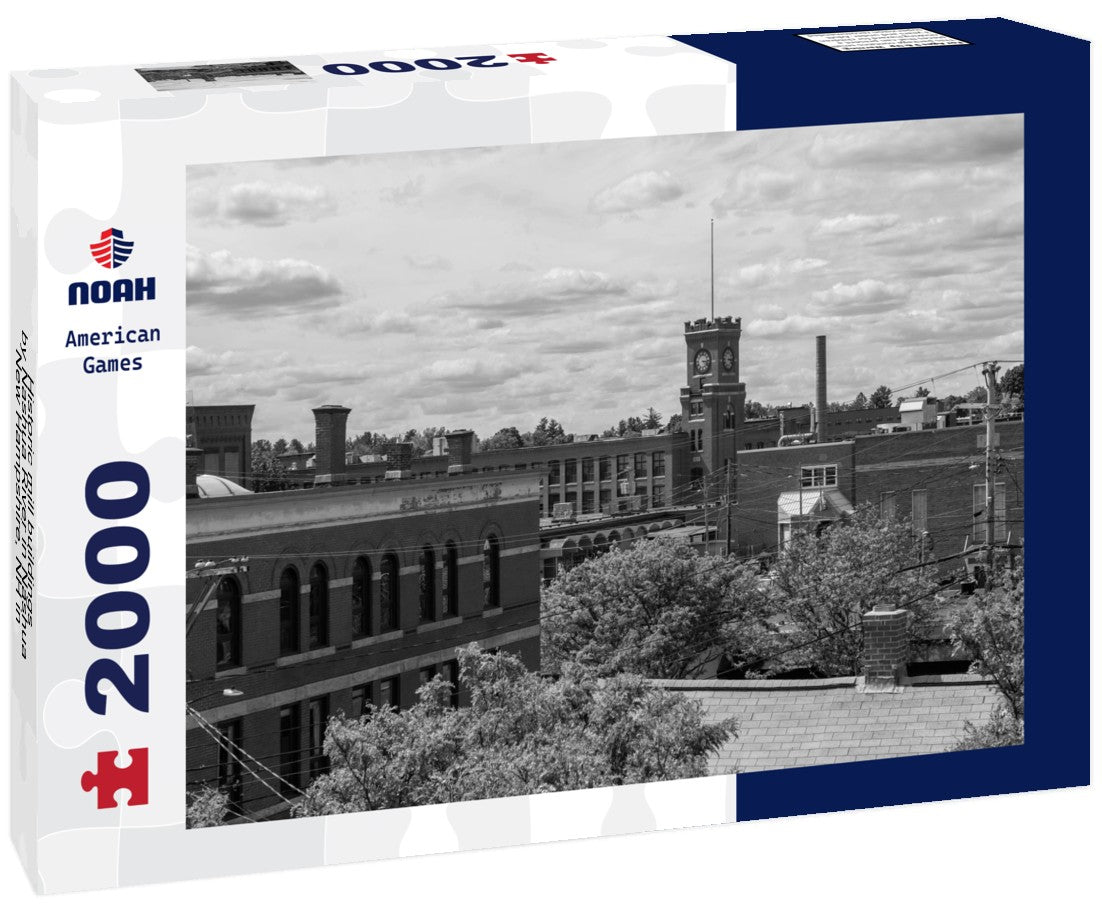 Historic mill buildings by Nashua River in Nashua, New Hampshire, NH 2000pc PuzzleBlack and White