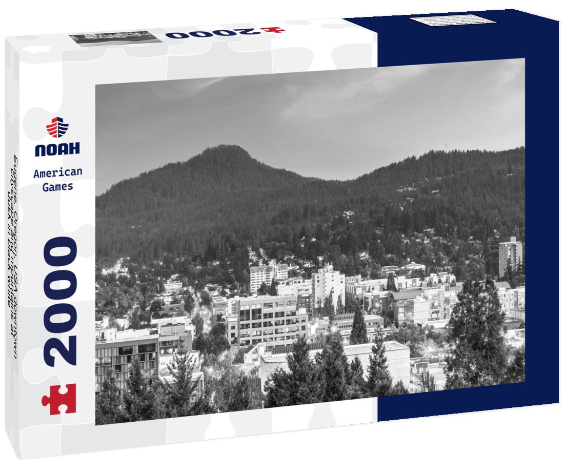 Eugene, Oregon, USA downtown cityscape and mountains at dusk 2000pc PuzzleBlack and White