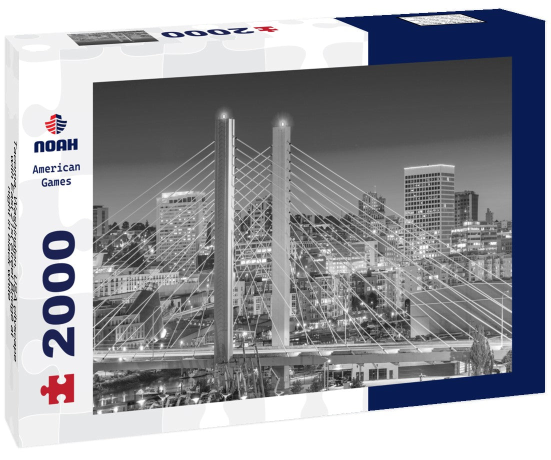 Tacoma, Washington, USA cityscape with East 21st Street Bridge at night 2000pc PuzzleBlack and White