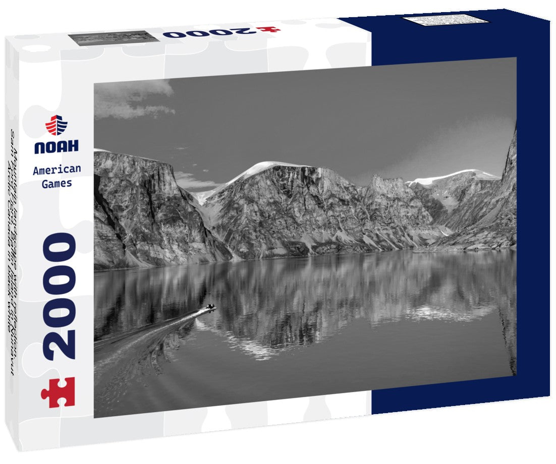 Mountain landscape with reflection. Sam Ford Fjord, Baffin Island in Nunavut, Arctic Canada 2000pc PuzzleBlack and White