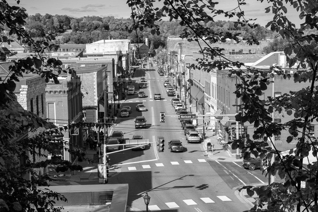Cityscape view of Stillwater Minnesota from an aerial overlook in the fall 2000pc PuzzleBlack and White