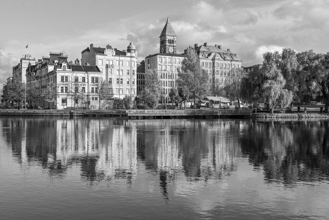 Motala stream in Norrkoping during fall. Norrkoping is a historic industrial town in Sweden 2000pc PuzzleBlack and White