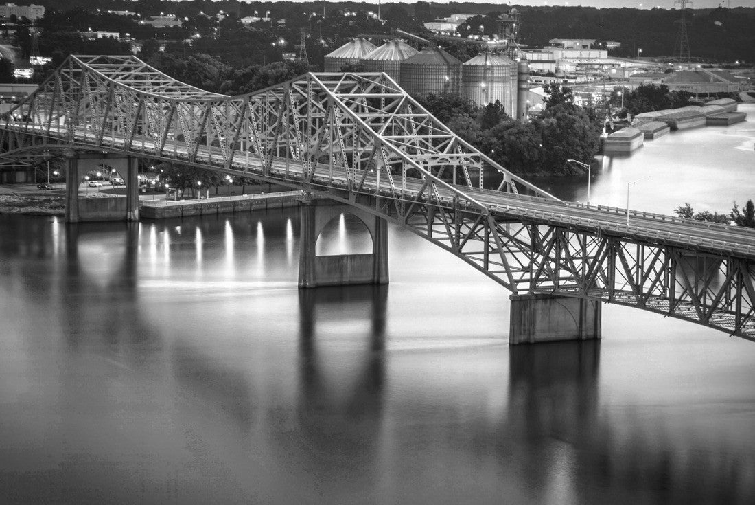 O'Neal Bridge Night Time. O'Neal Bridge over the Tennessee River between Florence and Sheffield Alabama 2000pc PuzzleBlack and White