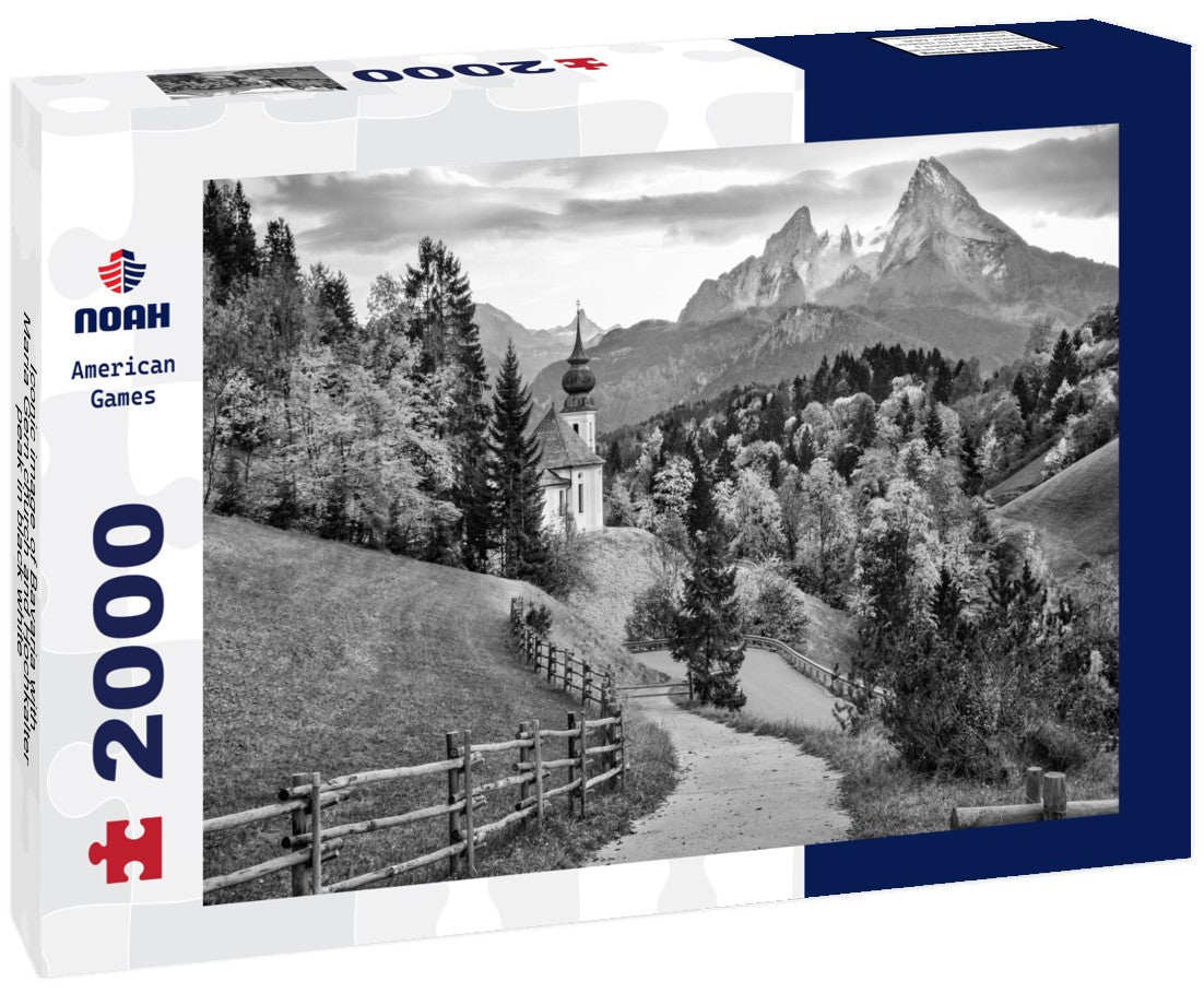 Iconic image of Bavaria with Maria Gern church and Hochkalter peak 2000pc PuzzleBlack and White