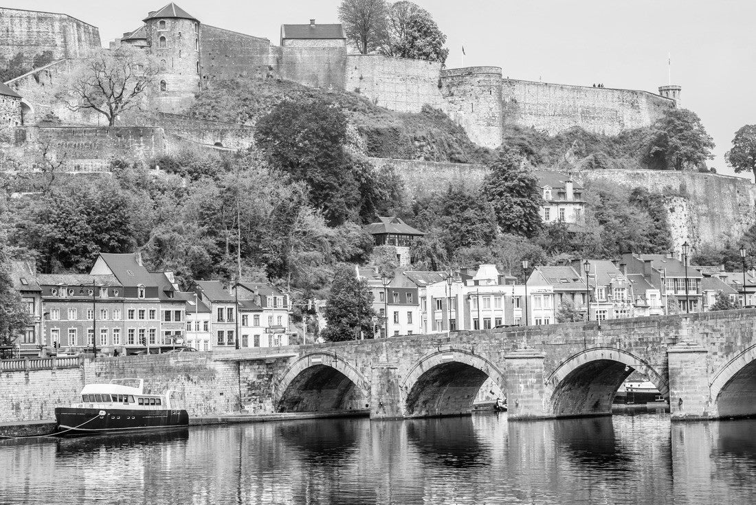 Mause river with Jambes bridge and Citadel of Namur fortress on the hill, Namur, Wallonia, Belgium 2000pc PuzzleBlack and White