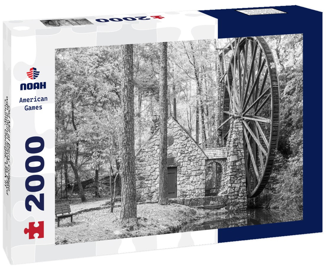 Old Mill at Berry College with autumn leaves in Floyd County, Georgia, USA 2000pc PuzzleBlack and White