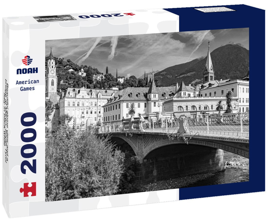 Beautiful alpine view and a bridge at Meran, South Tyrol, Italy 2000pc PuzzleBlack and White
