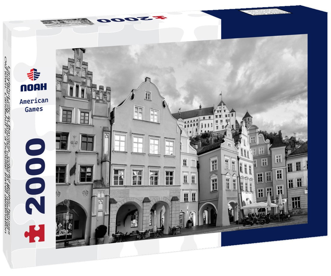 Landshut city in Bavaria, colorful gothic houses and the Burg Trausnitz castle in the medieval Old town. Landshut is a popular travel destination near Munich, Germany 2000pc PuzzleBlack and White