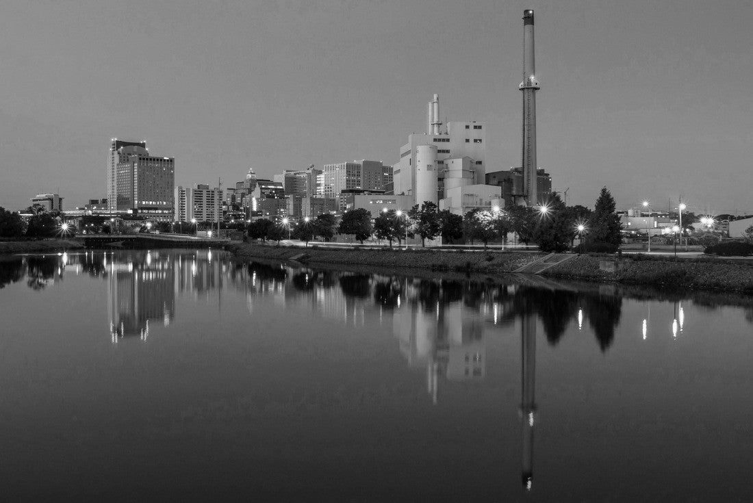 Noah Jigsaw Puzzle A Morning Blue Hour Shot of the Rochester, Minnesota Cityscape Reflecting in a Calm Silver Lake in black white 2000 pieces