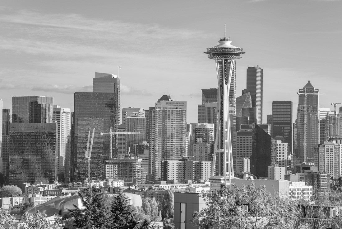 Cityscape view of Seattle, Washington on a sunny day from Kerry Park 2000pc PuzzleBlack and White