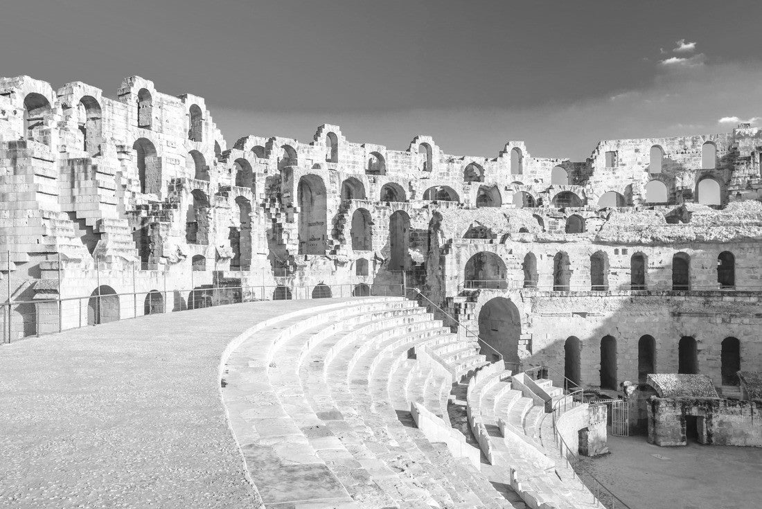 Noah Jigsaw Puzzle The Roman amphitheater of Thysdrus in El Djem or El-Jem, a town in Mahdia governorate of Tunisia. One of the main attraction in Tunisia in black white 2000 pieces