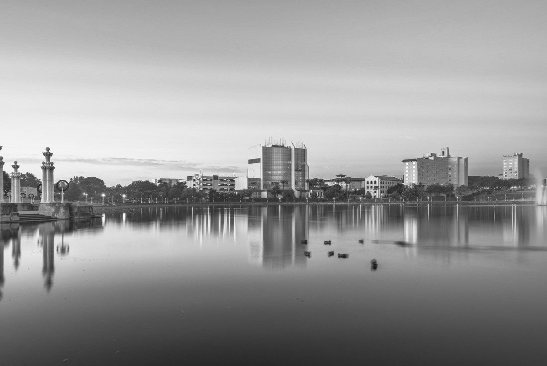 Noah Jigsaw Puzzle Lakeland, Florida, USA Downtown cityscape by a lake at dusk in black white 2000 pieces
