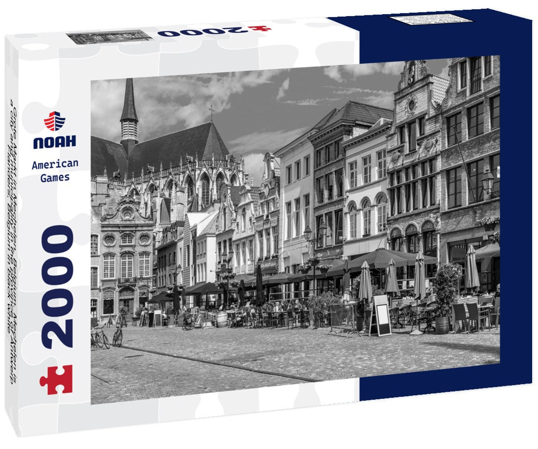 Grote Markt in Mechelen, Belgium. Mechelen is a city and municipality in the province of Antwerp, Flanders, Belgium 2000pc PuzzleBlack and White