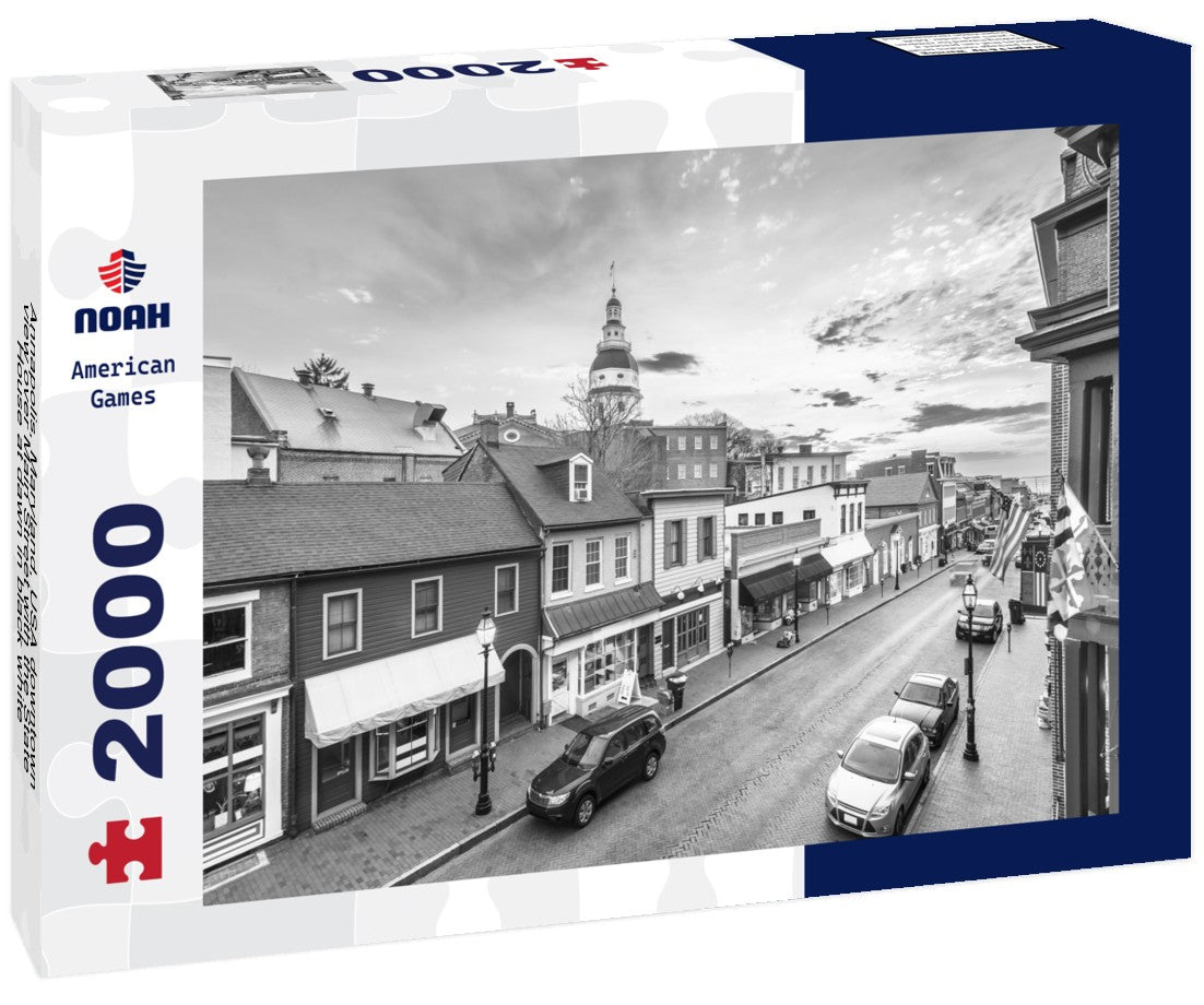 Annapolis, Maryland, USA downtown view over Main Street with the State House at dawn 2000pc PuzzleBlack and White