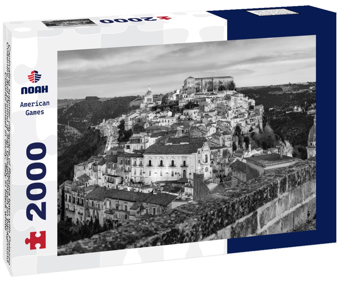 Captivating summer cityscape of Ragusa town with Palazzo Cosentini and Duomo di San Giorgio church on background. Colorful sunset in Sicily, Italy 2000pc PuzzleBlack and White