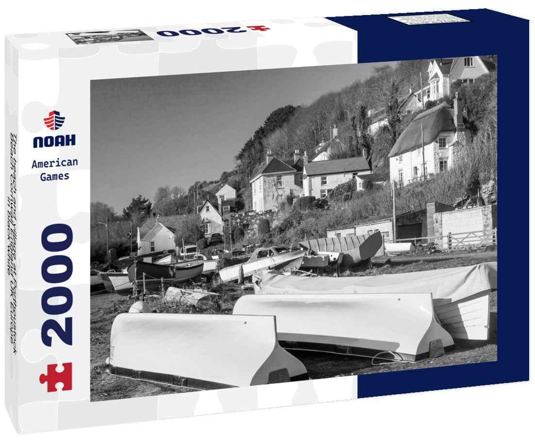 The beach and village at Porthoustock Beach Cornwall England UK Europe 2000pc PuzzleBlack and White