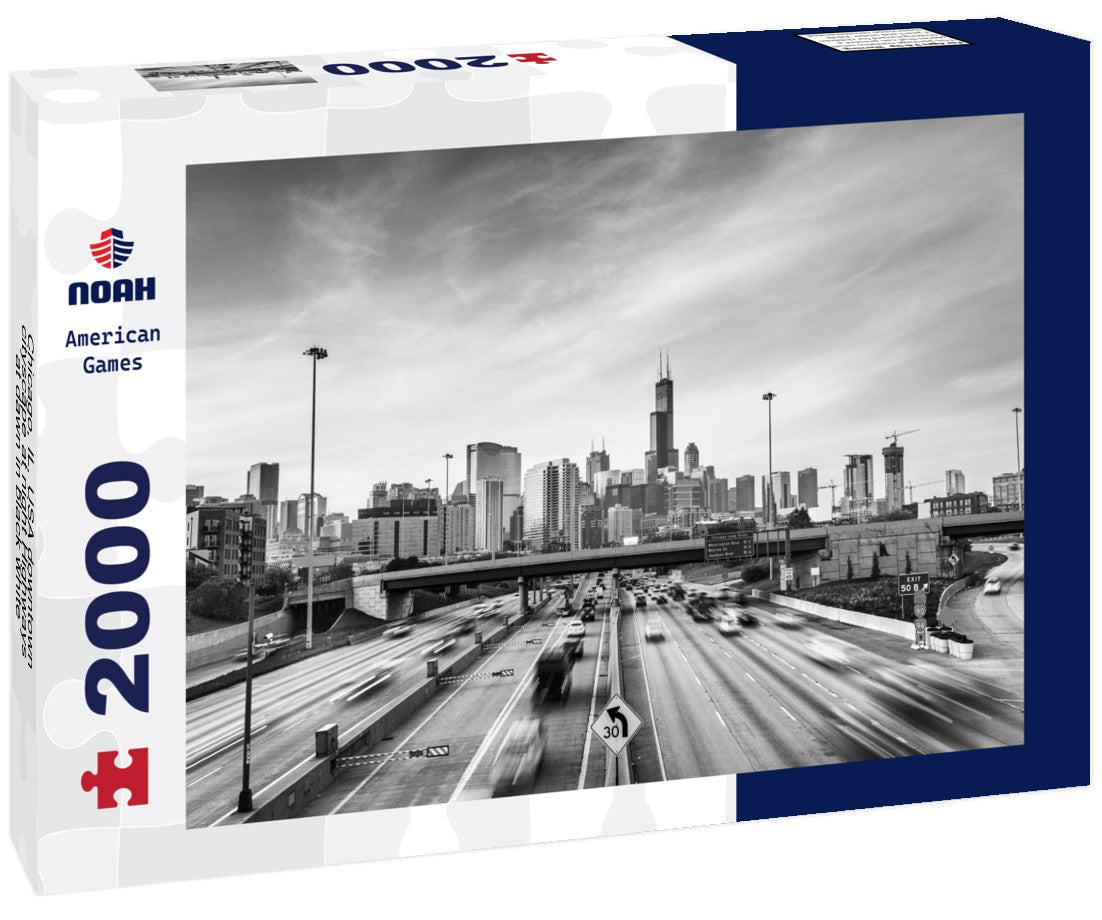 Chicago, IL, USA downtown cityscape at night Highways at dawn 2000pc PuzzleBlack and White