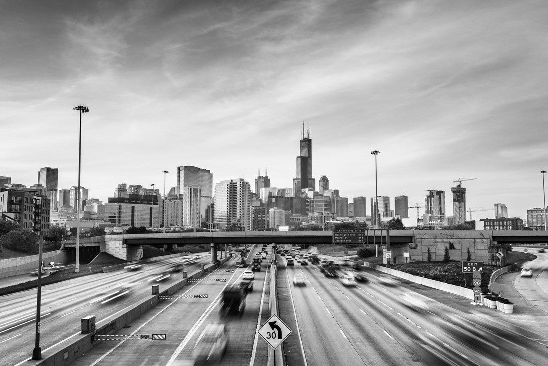 Chicago, IL, USA downtown cityscape at night Highways at dawn 2000pc PuzzleBlack and White