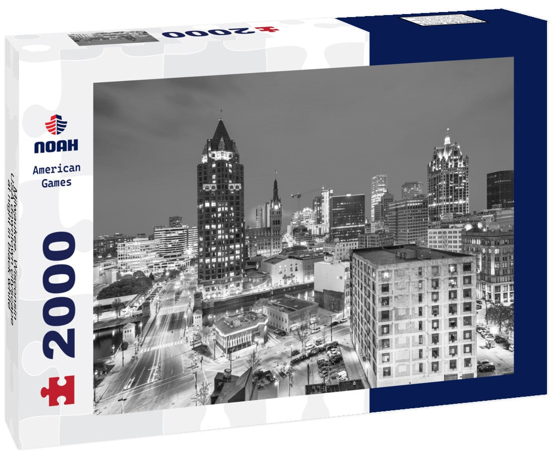 Milwaukee, Wisconsin, USA downtown cityscape at night 2000pc PuzzleBlack and White