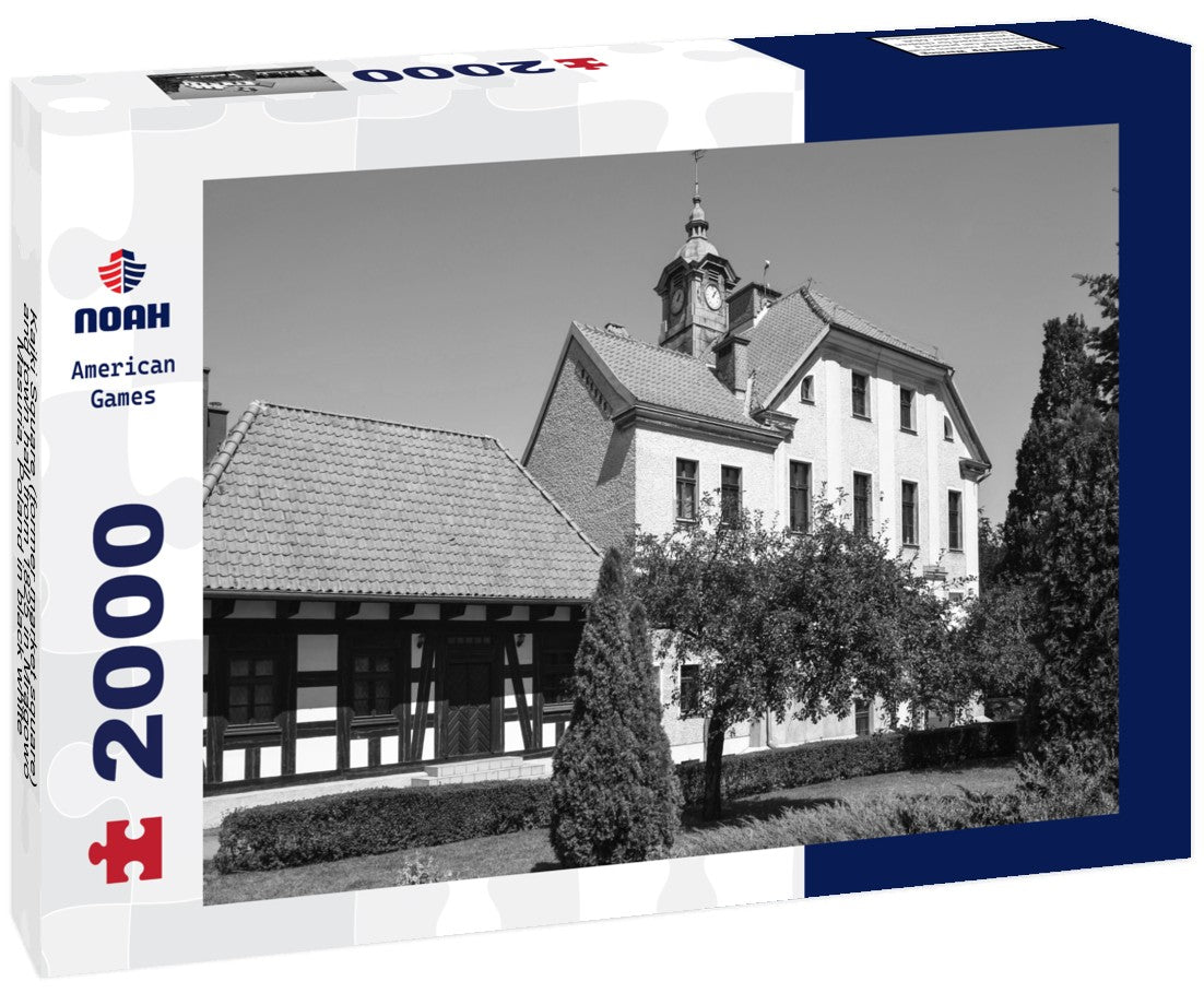 Kajki Square (former market square) and town hall from 1825 in Mragowo, Masuria, Poland 2000pc PuzzleBlack and White