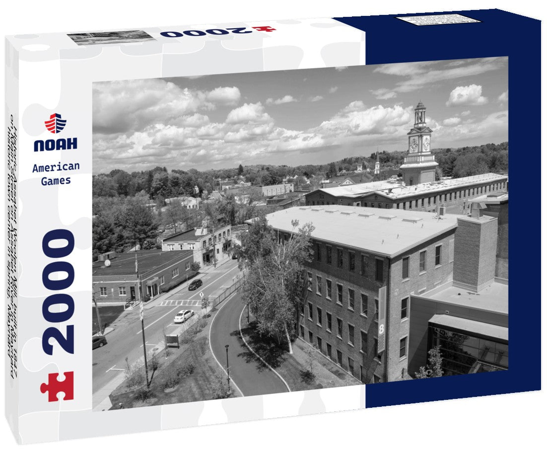 Historic Assabet Woolen Mill, built in 1847, on Main Street on Assabet River in Maynard historic town center in spring, Maynard, Massachusetts, USA 2000pc PuzzleBlack and White