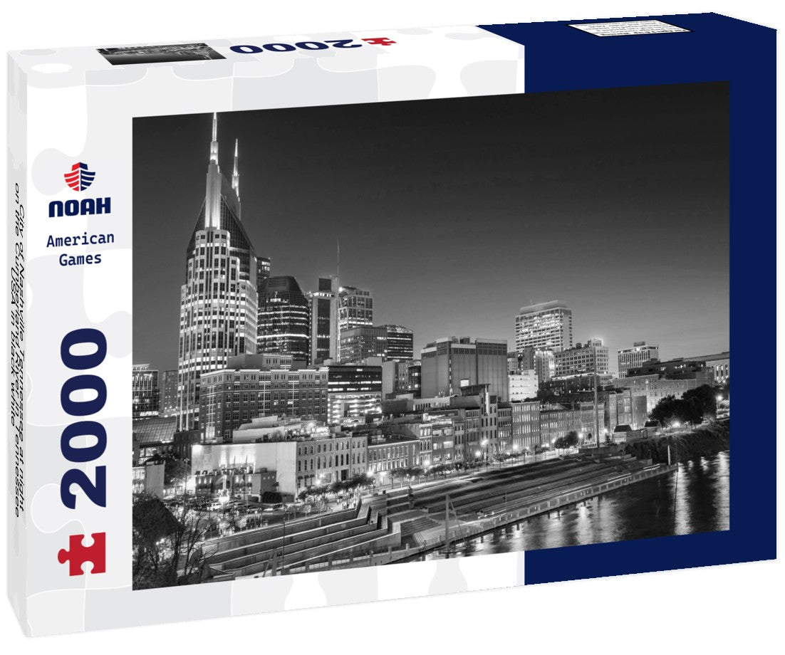 City of Nashville Tennessee at night on the Cumberland River in Tennessee USA 2000pc PuzzleBlack and White