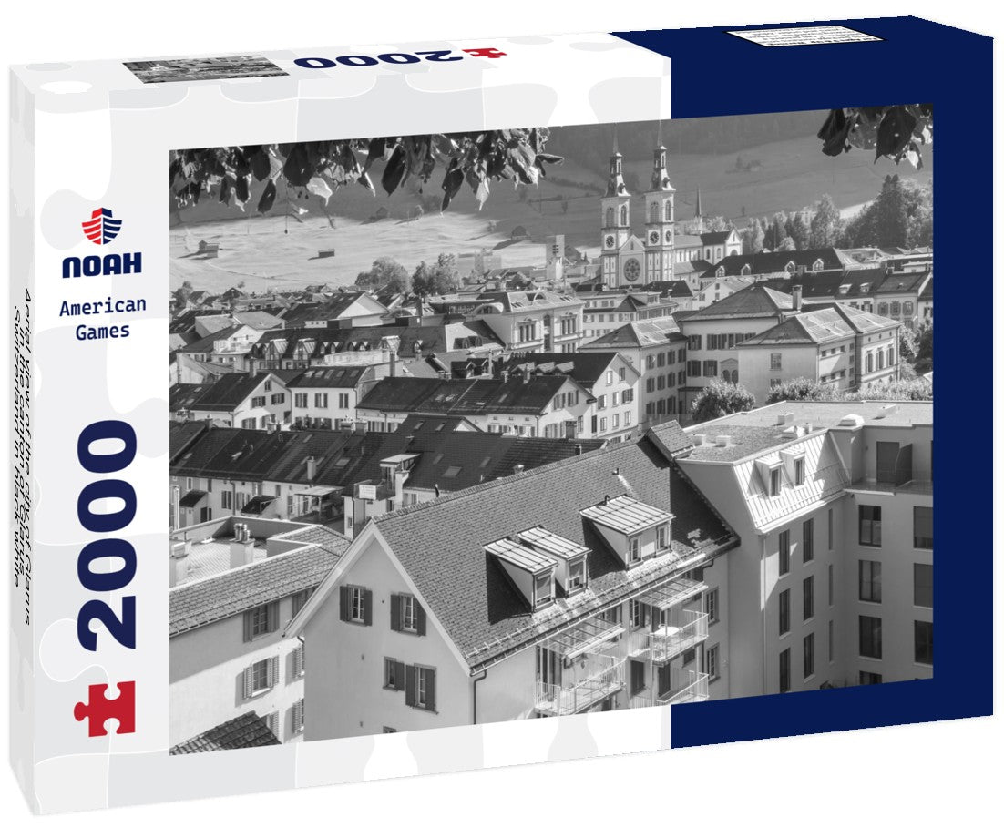 Aerial view of the city of Glarus in the canton of Glarus, Switzerland 2000pc PuzzleBlack and White