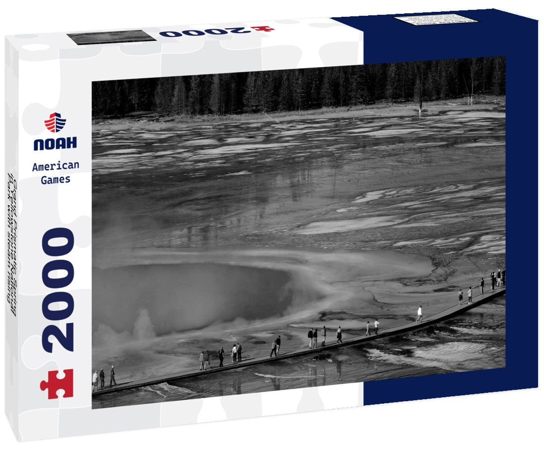Grand Prismatic Spring in Yellowstone National Park with steam rising 2000pc PuzzleBlack and White