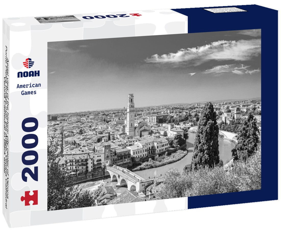 Aerial view of the historic city center of Verona, Ponte Pietra bridge over the Adige, Verona Cathedral, Verona Cathedral 2000pc PuzzleBlack and White