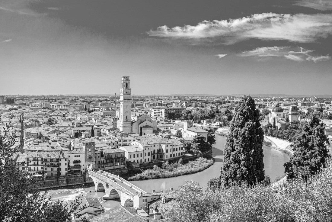 Aerial view of the historic city center of Verona, Ponte Pietra bridge over the Adige, Verona Cathedral, Verona Cathedral 2000pc PuzzleBlack and White