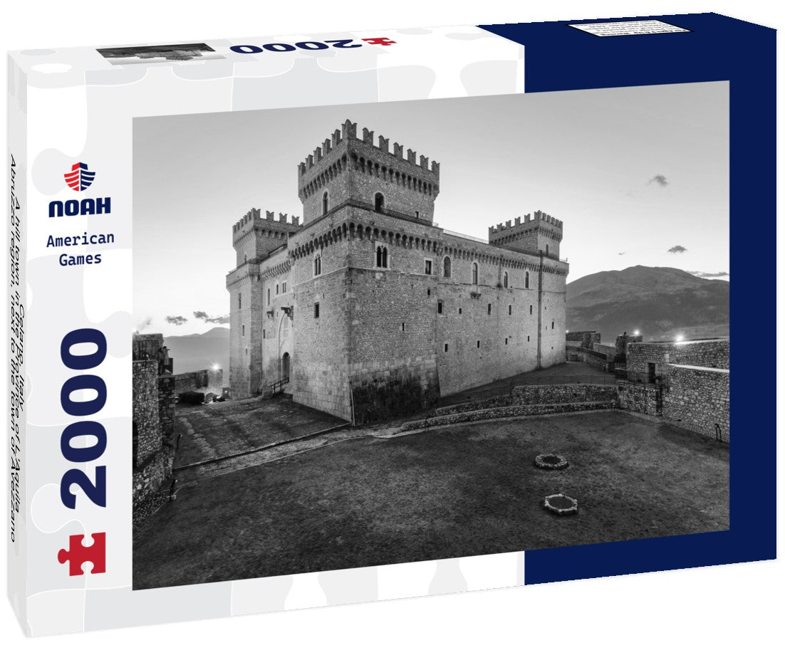 Celano, Italy - A hill town in the Province of L'Aquila, Abruzzo region, next to the town of Avezzano, with the medieval stone castle Piccolomini, now a public museum 2000pc PuzzleBlack and White