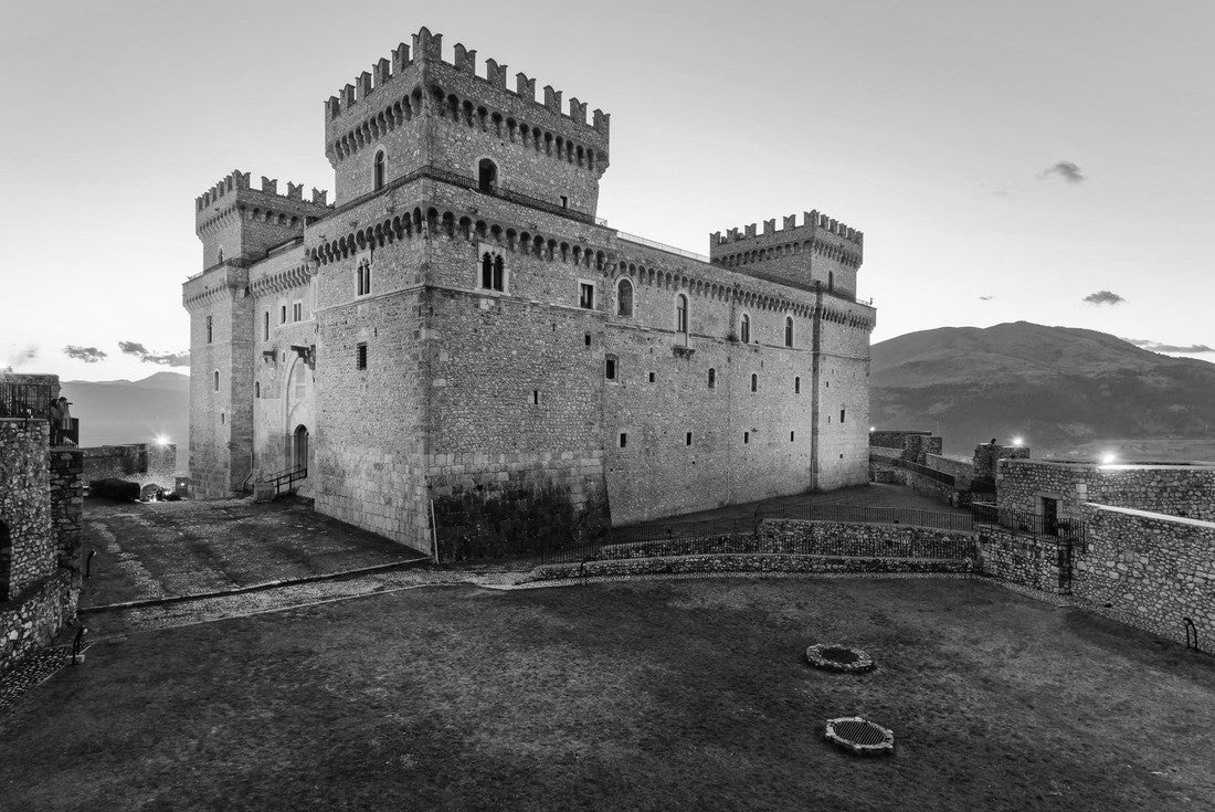 Celano, Italy - A hill town in the Province of L'Aquila, Abruzzo region, next to the town of Avezzano, with the medieval stone castle Piccolomini, now a public museum 2000pc PuzzleBlack and White