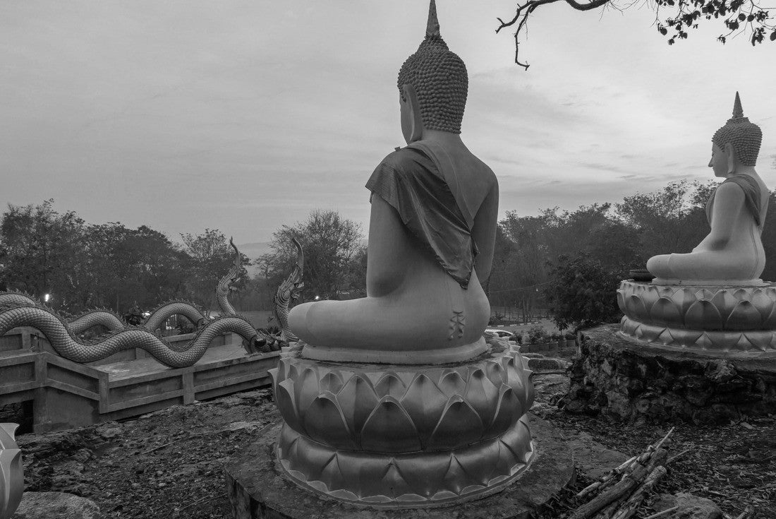 Noah Jigsaw Puzzle Large white Buddha statue at Khao Chad Temple, Udon Thani Province in black white 2000 pieces