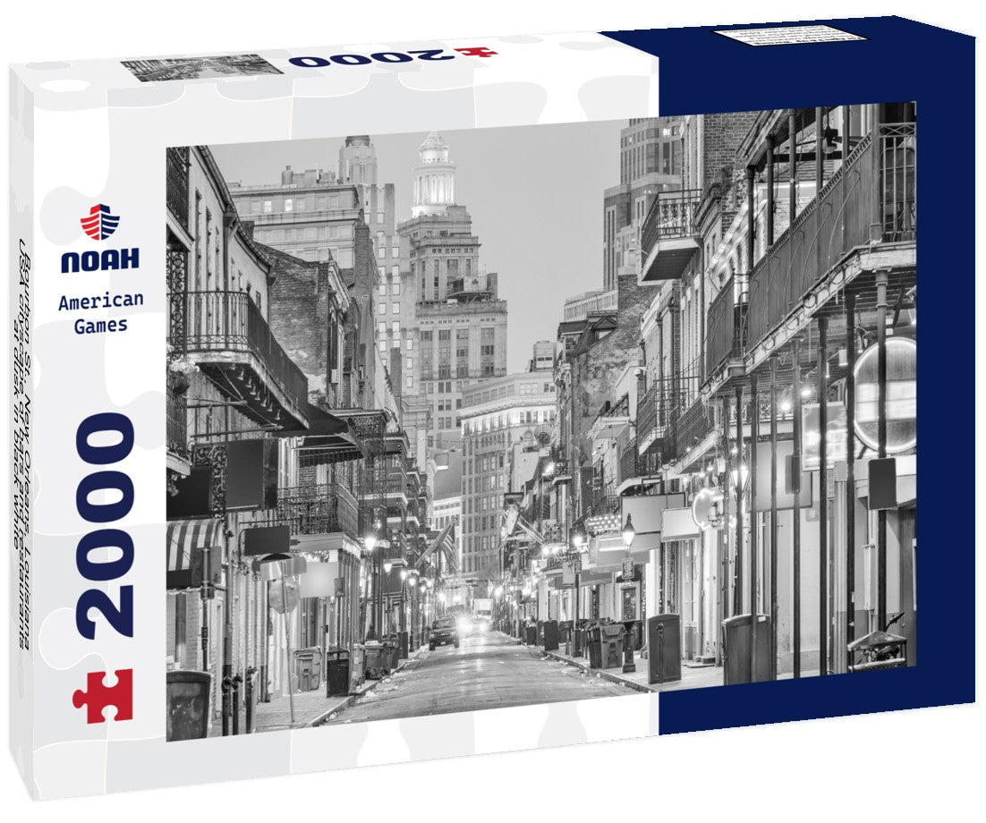 Bourbon St., New Orleans, Louisiana, USA cityscape of bars and restaurants at dusk 2000pc PuzzleBlack and White
