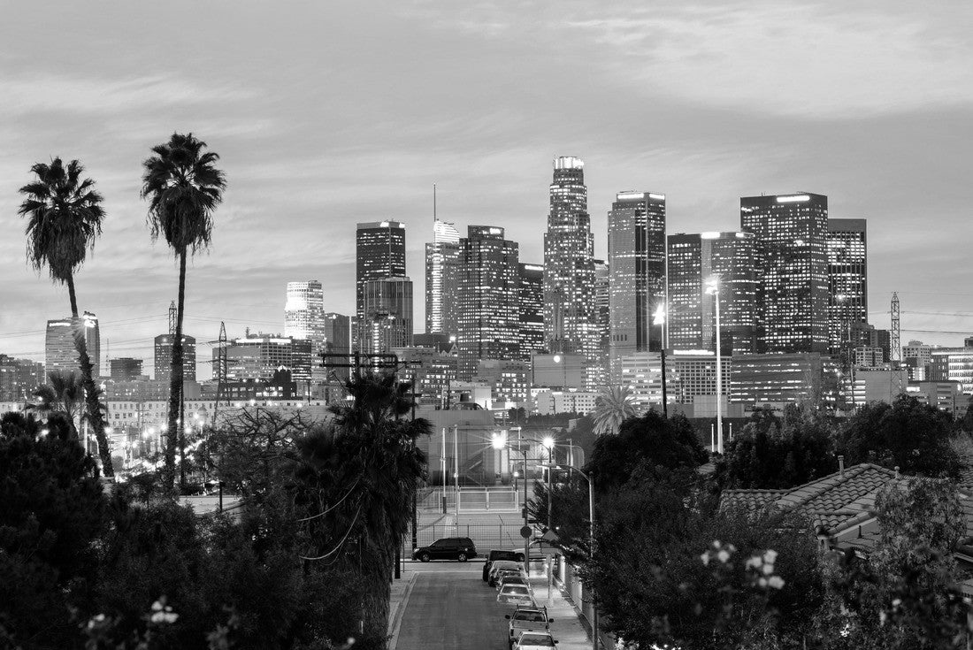 Los Angeles skyline in the city center at sunset 2000pc PuzzleBlack and White