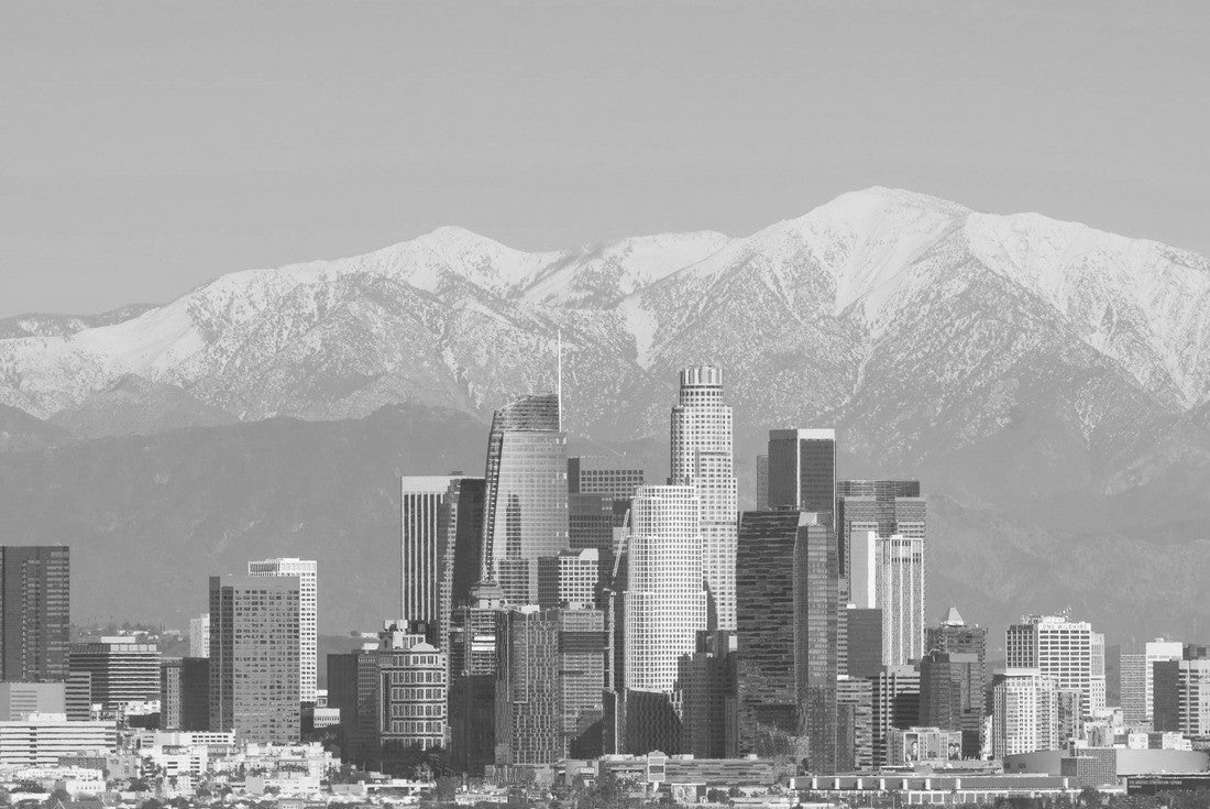 Downtown Los Angeles skyline with snow-covered mountains 2000pc PuzzleBlack and White