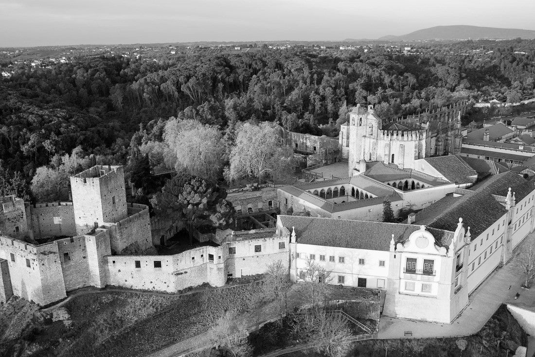 air-dryer view of Convento de cristo Christ's convent in Tomar at sunrise, Portugal 2000pc PuzzleBlack and White